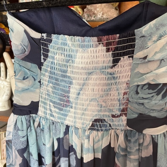 ASOS blue floral strapless gown sz 6 - Picture 4 of 9